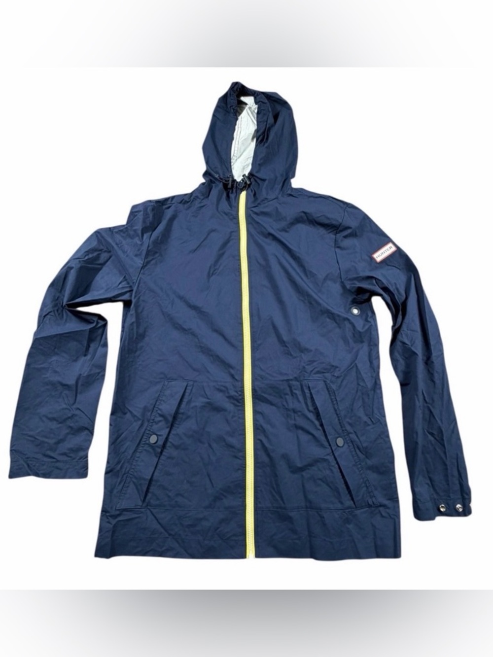 Hunter Navy Waterproof Hooded Rain‎ Jacket Full Zip Womens Small Coat